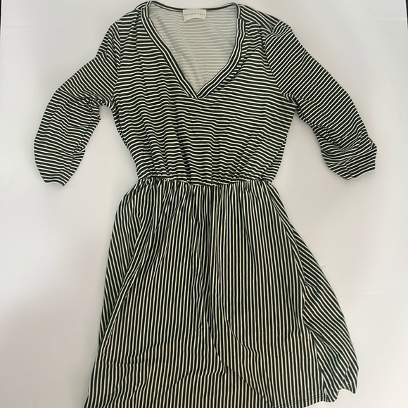 French Grey Dresses & Skirts - French Grey green and whitete stripe dress size medium